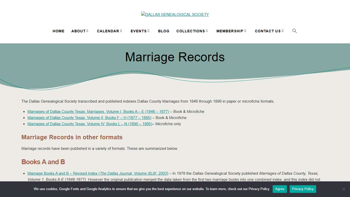 Marriage Records – DALLAS GENEALOGICAL SOCIETY