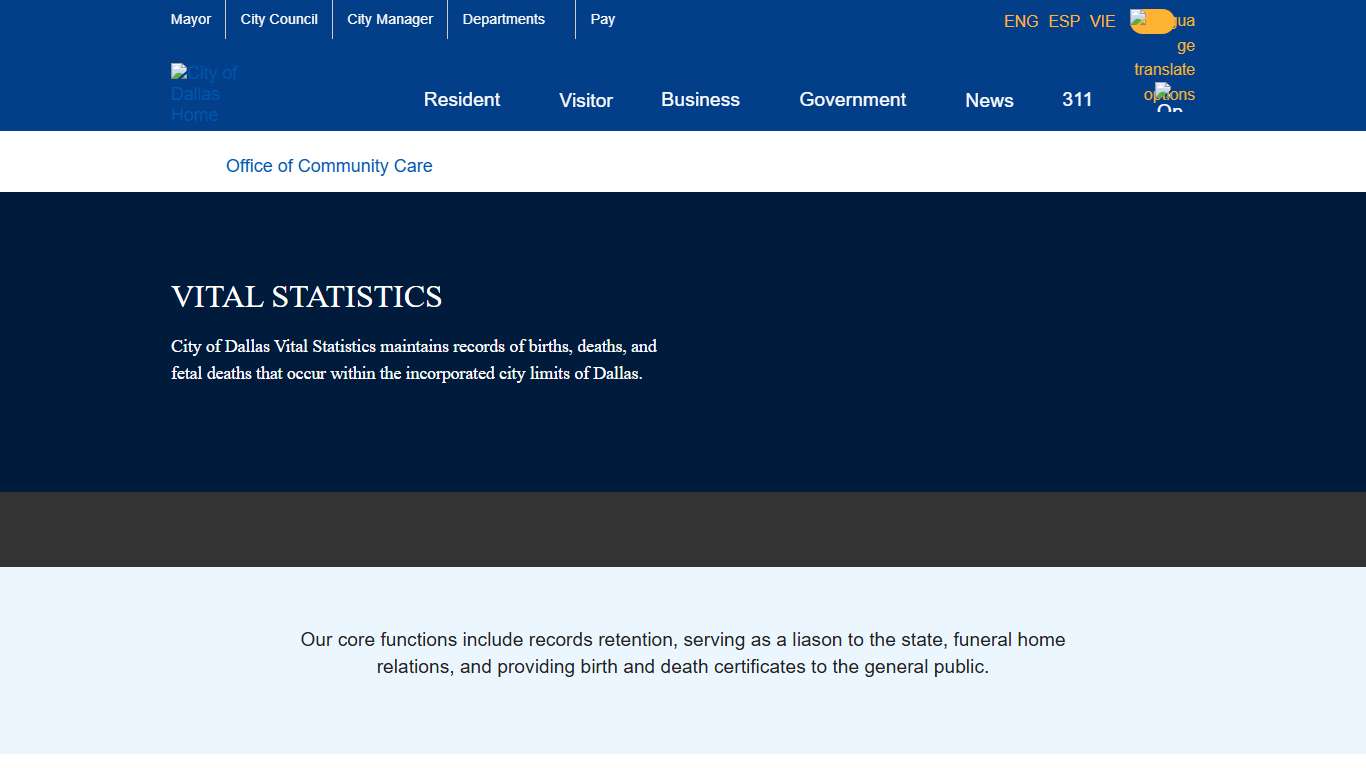 Office of Community Care & Empowerment Vital Statistics